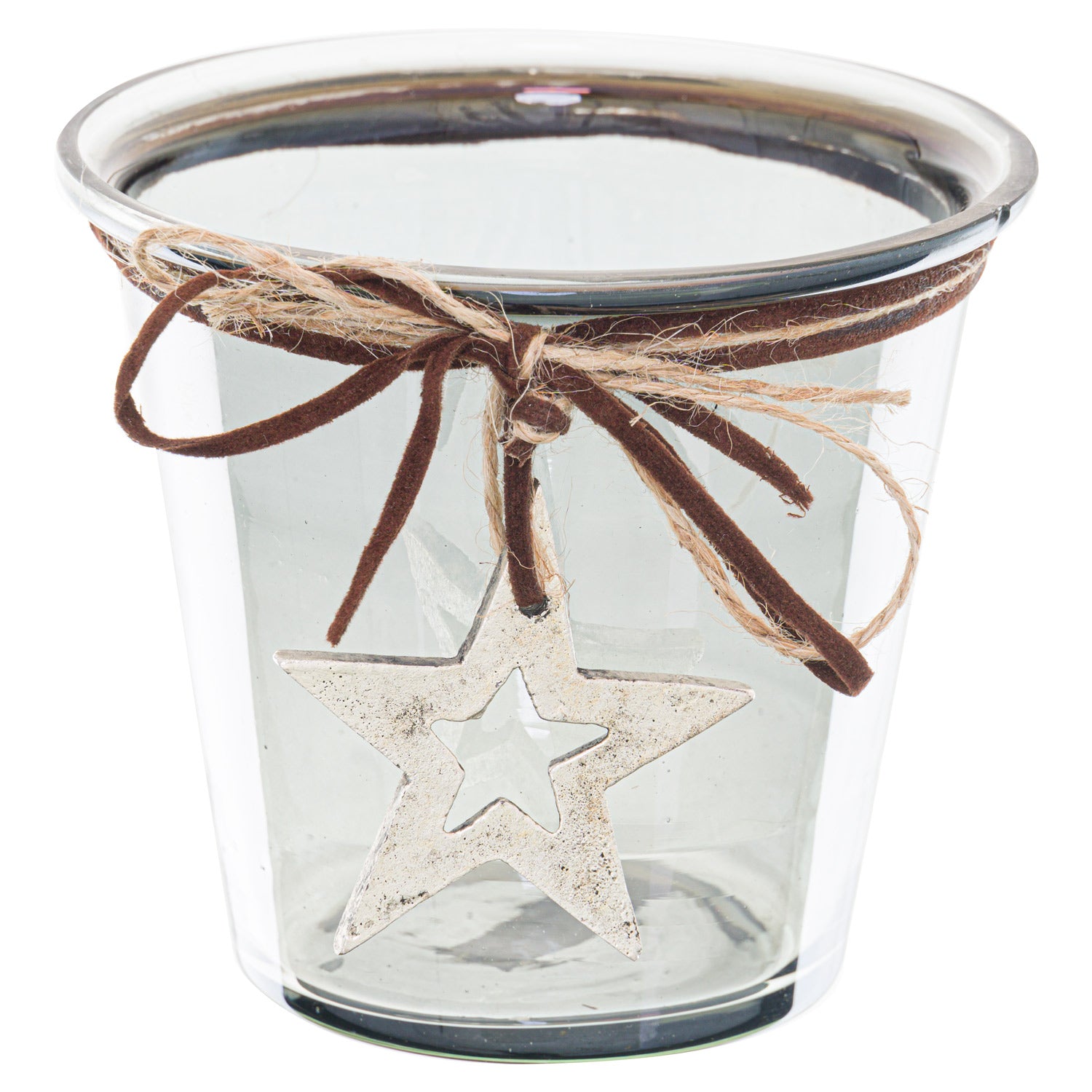 Smoked Midnight Hammered Star Small Candle Holder