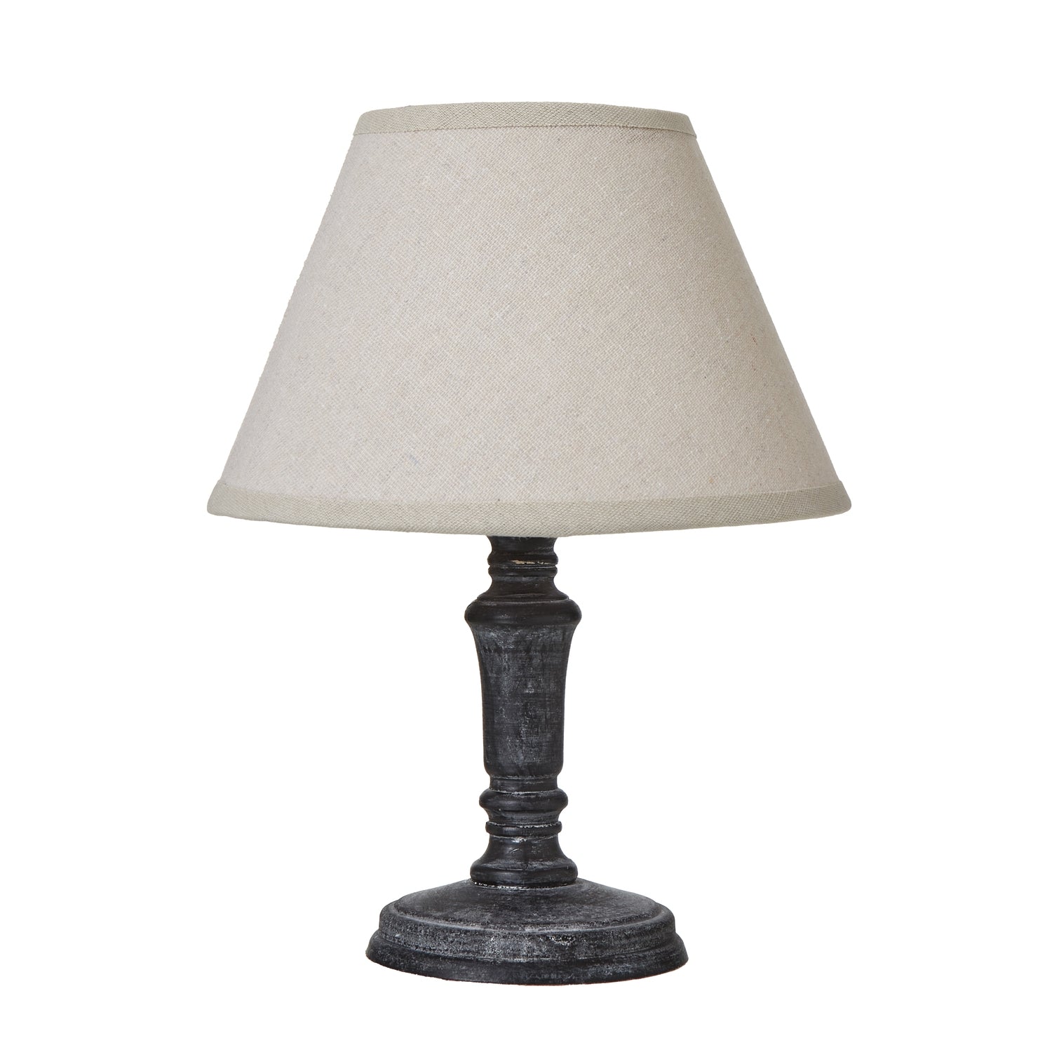 The Palmyra Column Table Lamp's distressed black base and linen shade create a timeless, rustic charm that blends with diverse interior styles. Captivating details and a versatile design make this piece a must-have. Pair it with complementary accessories to curate a visually appealing look.

