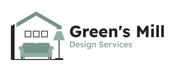 Green’s Mill Interiors logo: a professional interior design brand offering remote 3D design services for living rooms, bedrooms, and full homes.